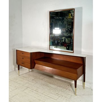 CREDENZA DESIGN MOBILE ANNI 70 SIDEBOARD VINTAGE LEGNO MARMO SPECCHIO OTTONE OLD