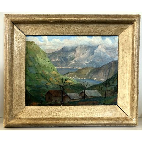 QUADRO OLIO Andina Marino PAESAGGIO MONTANO NAIF Lago Como VISTA DA Boffalora 45
