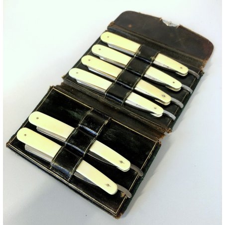 RARO ANTICO SET BARBA SHEFFIELD 6 RASOIO George Butler & Co CUSTODIA ENGLAND 800
