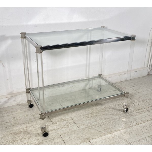 CARRELLO BAR DESIGN ANNI 80 VETRO PLEXIGLASS ACCIAIO CROMATO TROLLEY BAR  VINTAGE