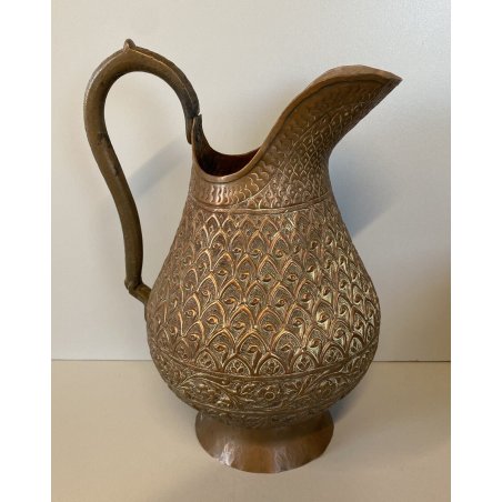 ANTICA BROCCA CARAFFA RAME SBALZATA A MANO DECORAZIONE BULINO EPOCA '800 water