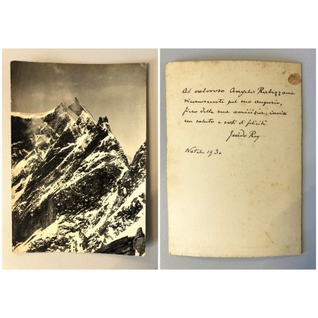 ANTICA FOTOGRAFIA AUTOGRAFATA Guido Rey Mont Blanc ? DEDICA Rabezzana Natale '30