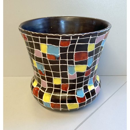 VASO VINTAGE ARS DERUTA ITALY CERAMICA COLORATO PORTAFIORI VASE PAINTED CUBE