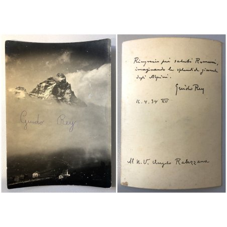 ANTICA FOTOGRAFIA Cervino AUTOGRAFO Guido Rey sulle NUVOLE DEDICA Rabezzana 1934