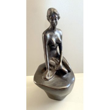 SCULTURA  TUTTOTONDO BRONZO FIGURA NUDO DONNA ITALIA BRONZE SIRENA SULLO SCOGLIO
