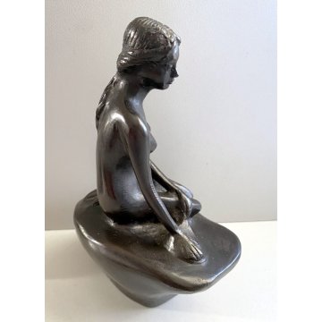 SCULTURA  TUTTOTONDO BRONZO FIGURA NUDO DONNA ITALIA BRONZE SIRENA SULLO SCOGLIO