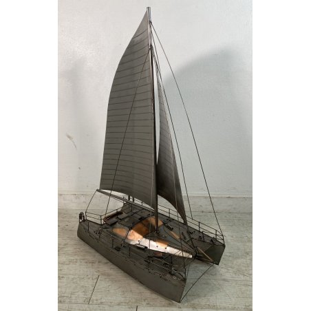 GRANDE MODELINO CATAMARANO '107 cm' FERRO ARTIGIANALE BARCA BOAT NAVE SHIP MODEL