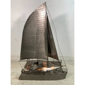GRANDE MODELINO CATAMARANO '107 cm' FERRO ARTIGIANALE BARCA BOAT NAVE SHIP MODEL