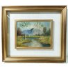 ANTICO DIPINTO FIRMATO MELCHIORRE PAESAGGIO MONTE FIUME QUADRO OLIO TAVOLA EPOCA