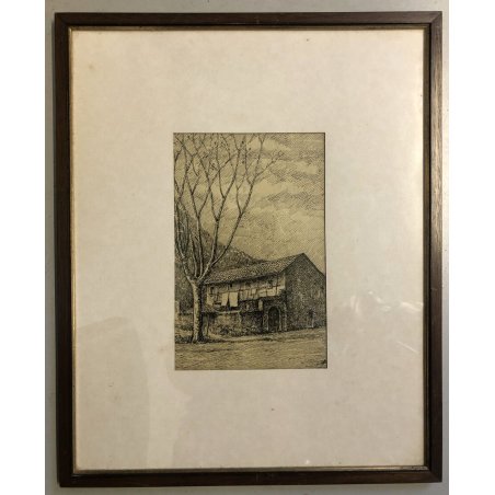 QUADRO DISEGNO Danilo Andreis Casa Rustica SCHIZZO SCORCIO CASCINA MONTAGNA '77