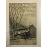 QUADRO DISEGNO Danilo Andreis Casa Rustica SCHIZZO SCORCIO CASCINA MONTAGNA '77