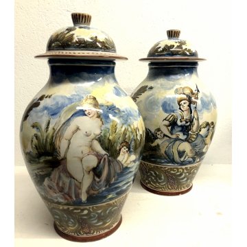 ANTICA COPPIA VASO MAIOLICA M.G.A. Mazzotti Abisola ALBARELLO FARMACIA '900