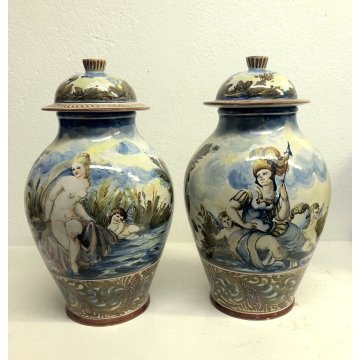 ANTICA COPPIA VASO MAIOLICA M.G.A. Mazzotti Abisola ALBARELLO FARMACIA '900