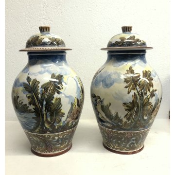ANTICA COPPIA VASO MAIOLICA M.G.A. Mazzotti Abisola ALBARELLO FARMACIA '900