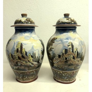 ANTICA COPPIA VASO MAIOLICA M.G.A. Mazzotti Abisola ALBARELLO FARMACIA '900