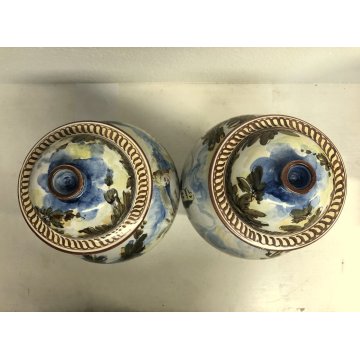ANTICA COPPIA VASO MAIOLICA M.G.A. Mazzotti Abisola ALBARELLO FARMACIA '900