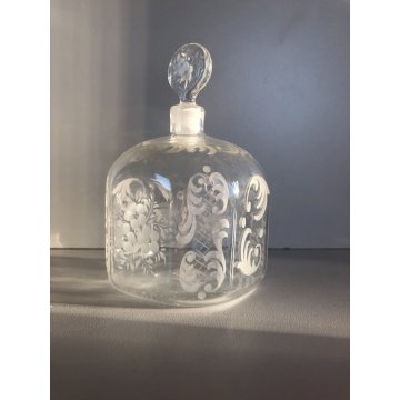 ANTICA BOTTIGLIA PROFUMO VETRO Murano SOFFIATO DECORO MOLATO FIORI FOGLIE '30