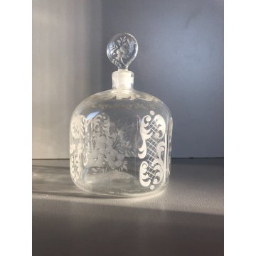 ANTICA BOTTIGLIA PROFUMO VETRO Murano SOFFIATO DECORO MOLATO FIORI FOGLIE '30