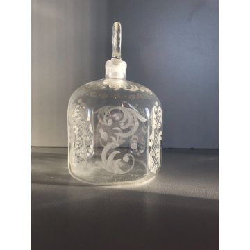 ANTICA BOTTIGLIA PROFUMO VETRO Murano SOFFIATO DECORO MOLATO FIORI FOGLIE '30