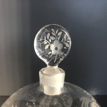 ANTICA BOTTIGLIA PROFUMO VETRO Murano SOFFIATO DECORO MOLATO FIORI FOGLIE '30