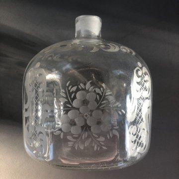 ANTICA BOTTIGLIA PROFUMO VETRO Murano SOFFIATO DECORO MOLATO FIORI FOGLIE '30
