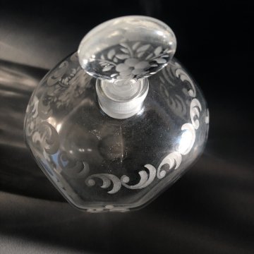 ANTICA BOTTIGLIA PROFUMO VETRO Murano SOFFIATO DECORO MOLATO FIORI FOGLIE '30