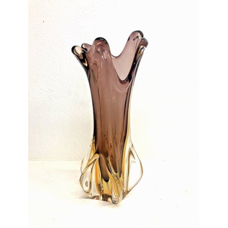 VASO VETRO Murano DESIGN FIORE AMBRA VIOLA 33,5 cm/h VINTAGE VASE FLOWER '50/'70