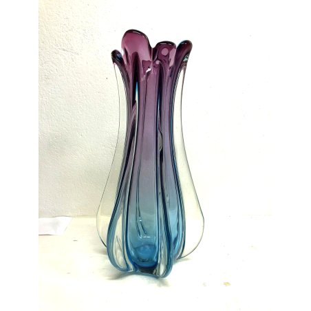 VASO VETRO Murano DESIGN FIORE AMETISTA TURCHESE 43,5 cm/h VINTAGE VASE FLOWER