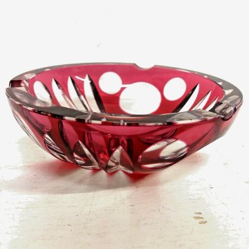 SVUOTATASCHE POSA CENERE BOWL CRISTALLO BOEMIA ROSSO RUBINO MOLATO CUT TO CLEAR