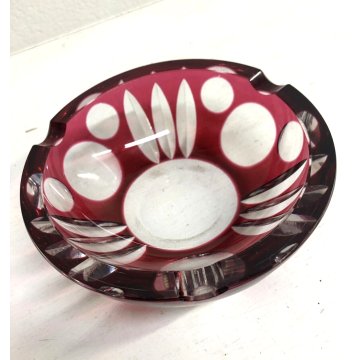 SVUOTATASCHE POSA CENERE BOWL CRISTALLO BOEMIA ROSSO RUBINO MOLATO CUT TO CLEAR