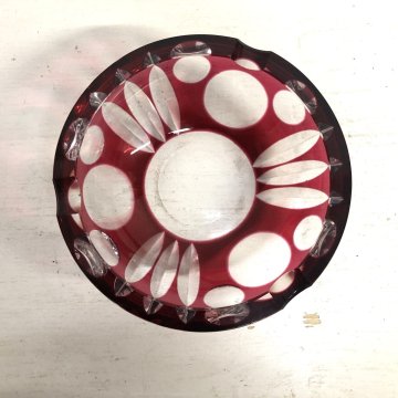 SVUOTATASCHE POSA CENERE BOWL CRISTALLO BOEMIA ROSSO RUBINO MOLATO CUT TO CLEAR