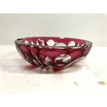 SVUOTATASCHE POSA CENERE BOWL CRISTALLO BOEMIA ROSSO RUBINO MOLATO CUT TO CLEAR