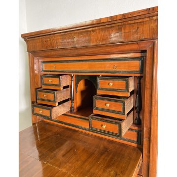 ANTICO SECRETAIRE BIEDERMEIER SEGRETO 1900 LEGNO NOCE RIBALTA SCRITTOIO EPOCA