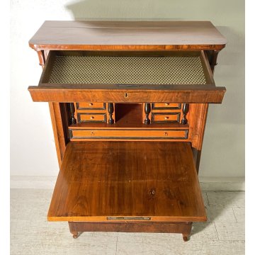 ANTICO SECRETAIRE BIEDERMEIER SEGRETO 1900 LEGNO NOCE RIBALTA SCRITTOIO EPOCA