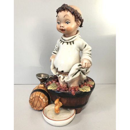 STATUINA FIGURA PORCELLANA CAPODIMONTE Frate VENDEMMIA BOTTE VINTAGE '900