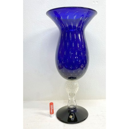 GRANDE VASO VETRO MURANO DESIGN BLU E ORO 51 cm/h VASE ITALIA CA'FOSCARI VINTAGE