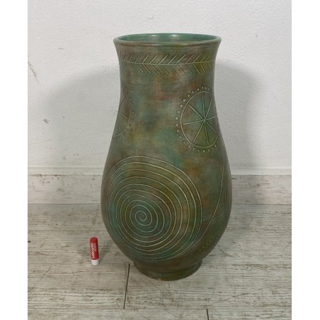 GRANDE VASO ZACCAGNINI VINTAGE CERAMICA h 56 cm PORTAFIORI VASE VERDE BRONZEO