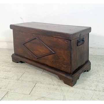 ANTICA PICCOLA CASSAPANCA PIEMONTESE legno ABETE epoca 1800 OLD WOOD CHEST BAULE