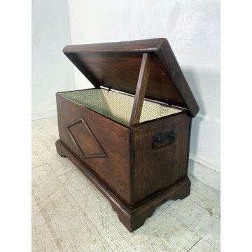 ANTICA PICCOLA CASSAPANCA PIEMONTESE legno ABETE epoca 1800 OLD WOOD CHEST BAULE