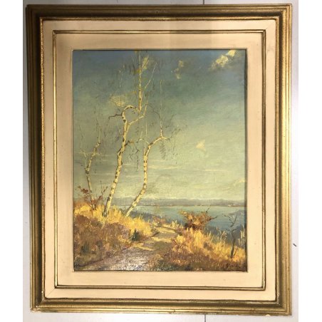 QUADRO DIPINTO OLIO Artino Giroldi PAESAGGIO AUTUNNO COLLINE LAGO MAGGIORE '900