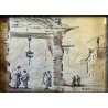 ANTICO QUADRO DISEGNO ACQUERELLATO Aldo Grossi PAESAGGIO FIGURE Venezia (?) '900