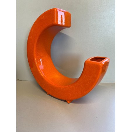 VASO DESIGN 'C' ARANCIONE ASTRATTO MODERNO GRAFICO SMALTATO LUCIDO