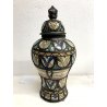 GRANDE VASO COPERCHIO URNA JAR LID CERAMICA POLICROMA DECORO FILIGRANA MAROCCO