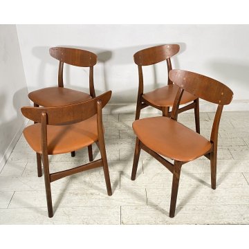 LOTTO 4 SEDIE DESIGN ANNI 60 STILE HANS J. WAGNER LEGNO E SKY VINTAGE CHAIR