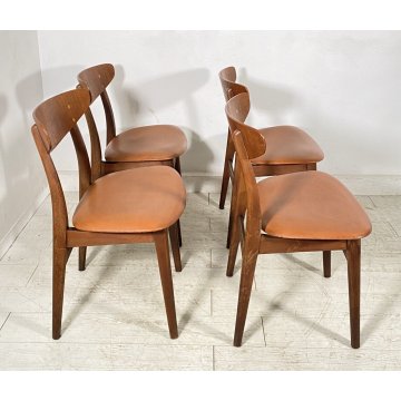 LOTTO 4 SEDIE DESIGN ANNI 60 STILE HANS J. WAGNER LEGNO E SKY VINTAGE CHAIR