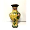 ANTICO VASO CINESE BRONZO CLOISONNE SMALTO POLICROMO DECORO FLOREALE su GIALLO