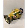 ANTICO VASO CINESE BRONZO CLOISONNE SMALTO POLICROMO DECORO FLOREALE su GIALLO