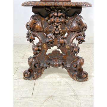 ANTICO TRONO SGABELLO PUTTO SCOLPITO A MANO CHAIR SCRANNO LIBERTY '800 SEDIA