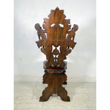 ANTICO TRONO SGABELLO PUTTO SCOLPITO A MANO CHAIR SCRANNO LIBERTY '800 SEDIA