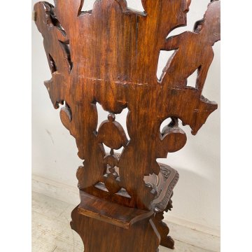 ANTICO TRONO SGABELLO PUTTO SCOLPITO A MANO CHAIR SCRANNO LIBERTY '800 SEDIA
